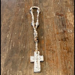 15” wooden rustic bead rosary with clay cross